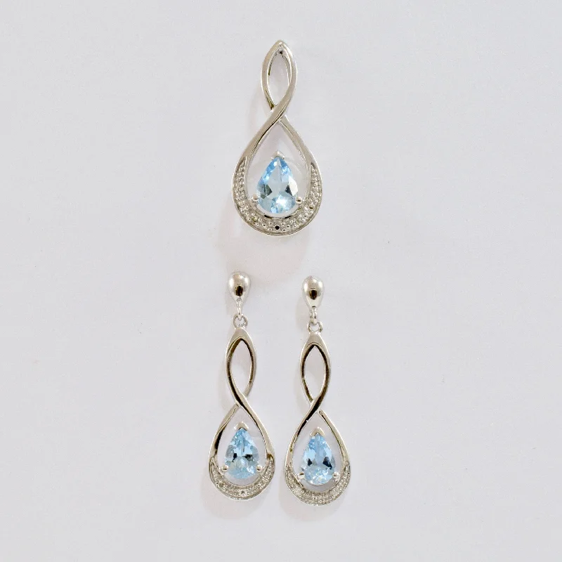 Aquamarine & Diamond Drop Set | 0.03 ctw |