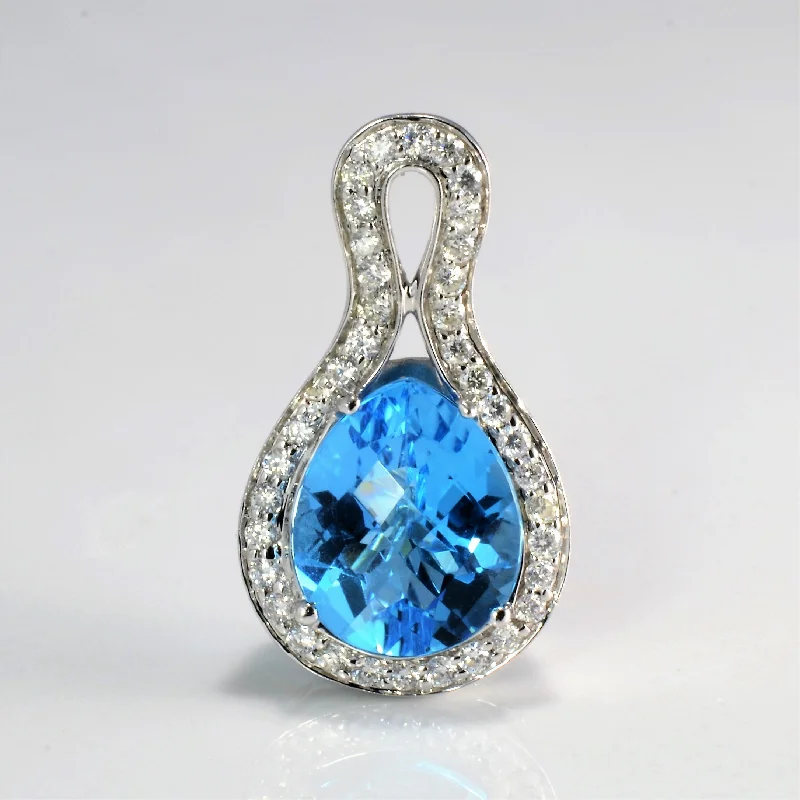 Topaz & Diamond Tear Drop Halo Pendant | 0.38 ctw |