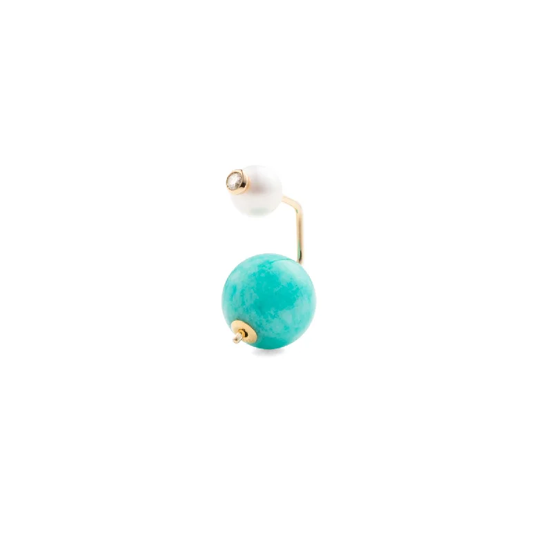 "Beluga" Diamond Pearl Earring with Amazonite Backing