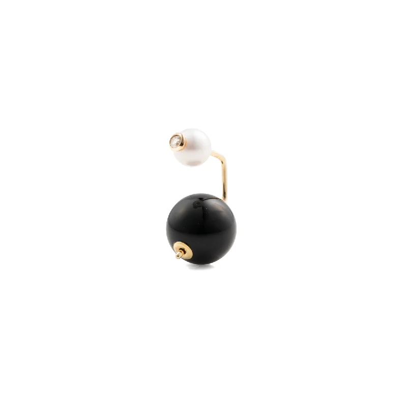 "Beluga" Diamond Pearl Earring with Onyx Backing