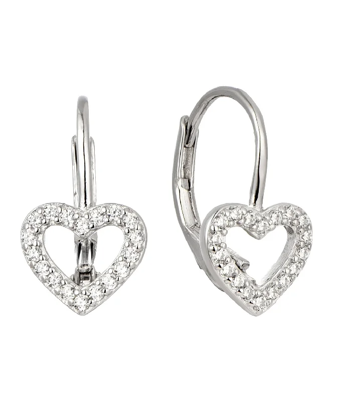 Casablanca Sterling Silver Heart Lever Back Earrings