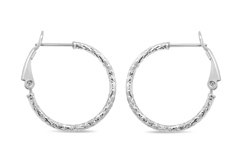 Casablanca Sterling Silver Brushed Diamond Cut Hoop Earrings