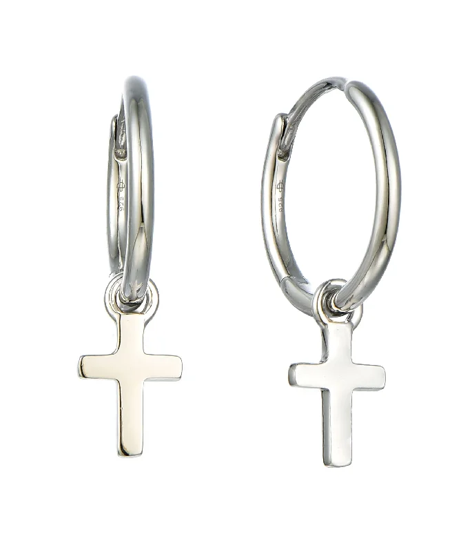 Casablanca Sterling Silver Petite Dangle Cross Hoop Earrings