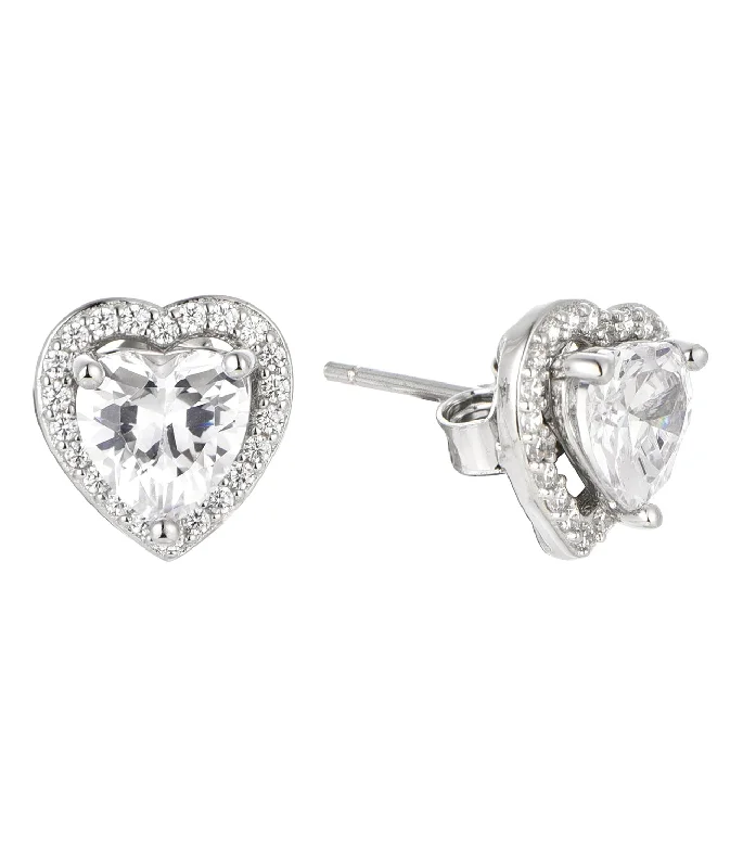 Casablanca Sterling Silver CZ Heart Stud Earrings