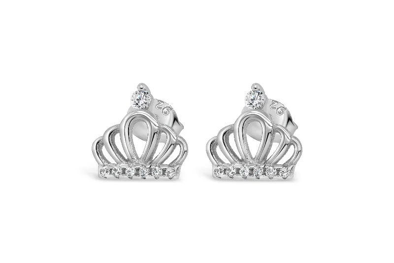 Casablanca Sterling Silver CZ Crown Stud Earrings