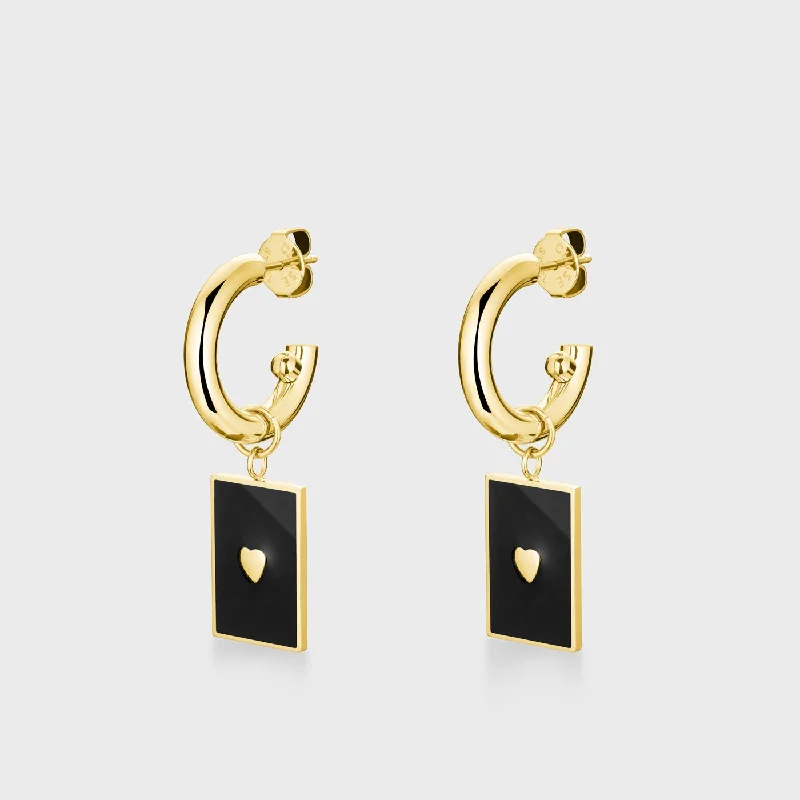 Essentielle Black Rectangular Charm Hoop Earrings, Gold Colour