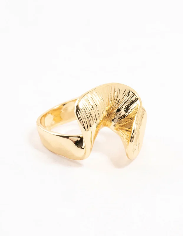 Gold Plated Textured Metal Twisted Ring