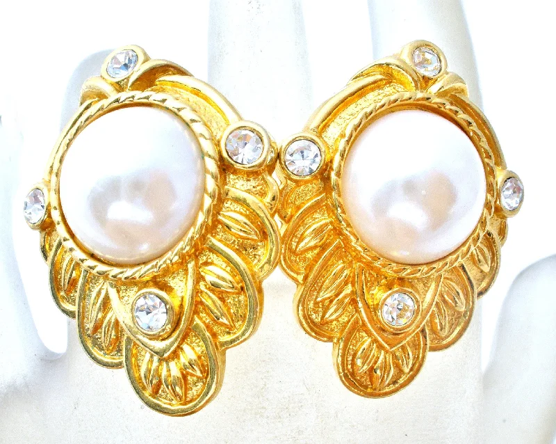 KJL For Avon Pearl & Rhinestone Earrings