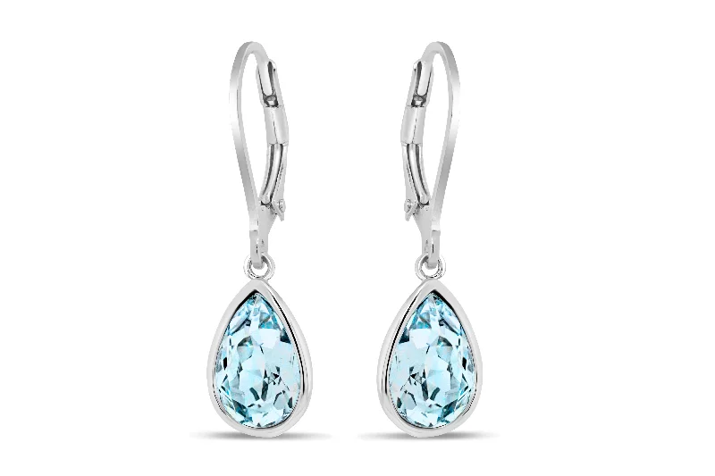 Casablanca Sterling Silver Pear Crystal Drop Earrings: Aqua