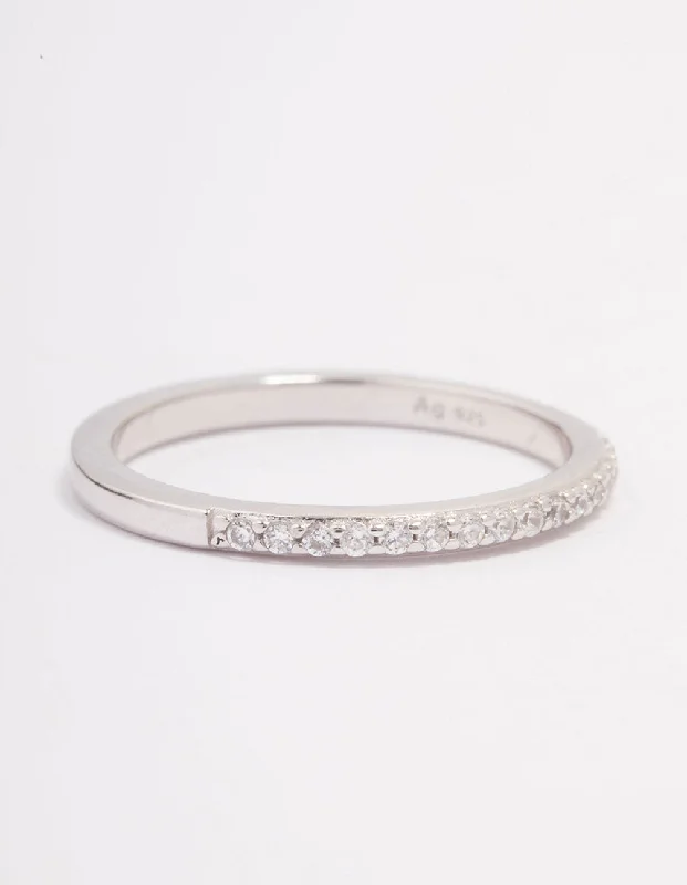 Platinum Sterling Silver Cubic Zirconia Pave Ring