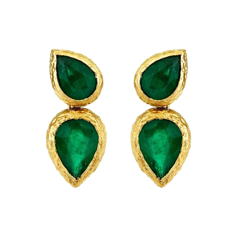 Queen Double Water Drop Emerald Pear Studs