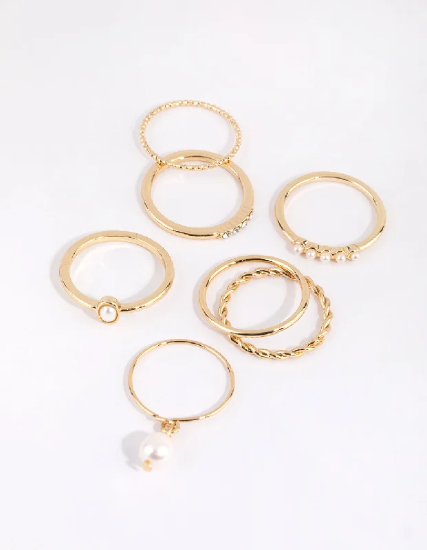 Gold Plated Freshwater Pearl Textured Ring Pack