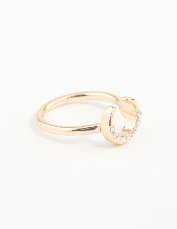 Gold Horseshoe Diamante Ring