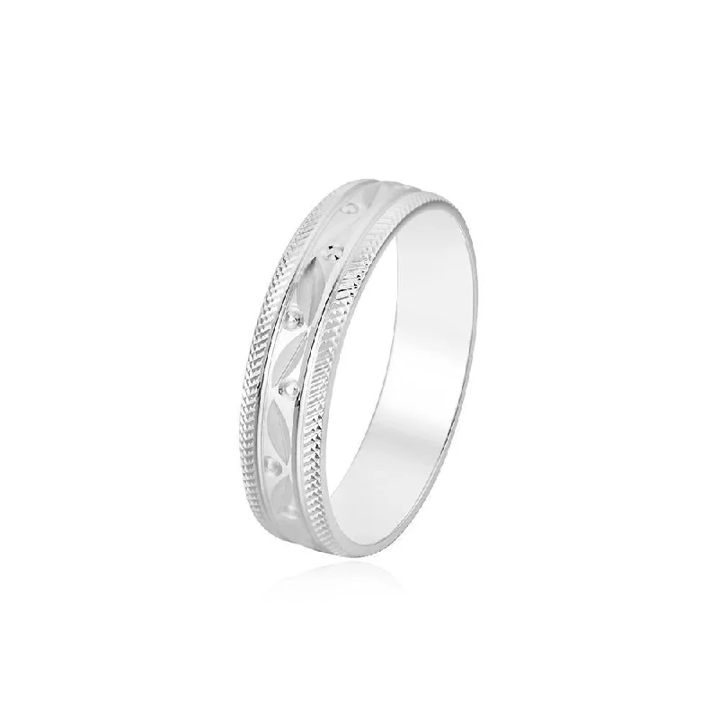 Silver Dot & Zigzag Design Band Ring