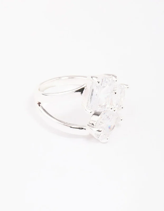 Silver Mixed Stone Trio Cubic Zirconia Ring