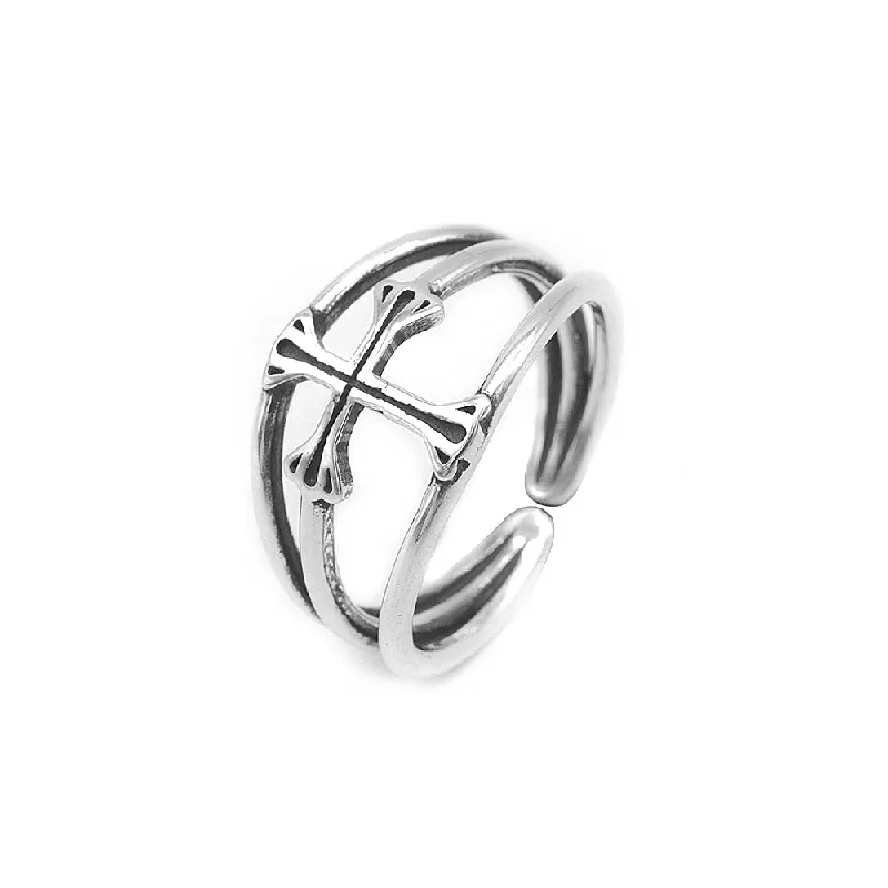 Silverworks Oxidized Cross Adjustable Ring