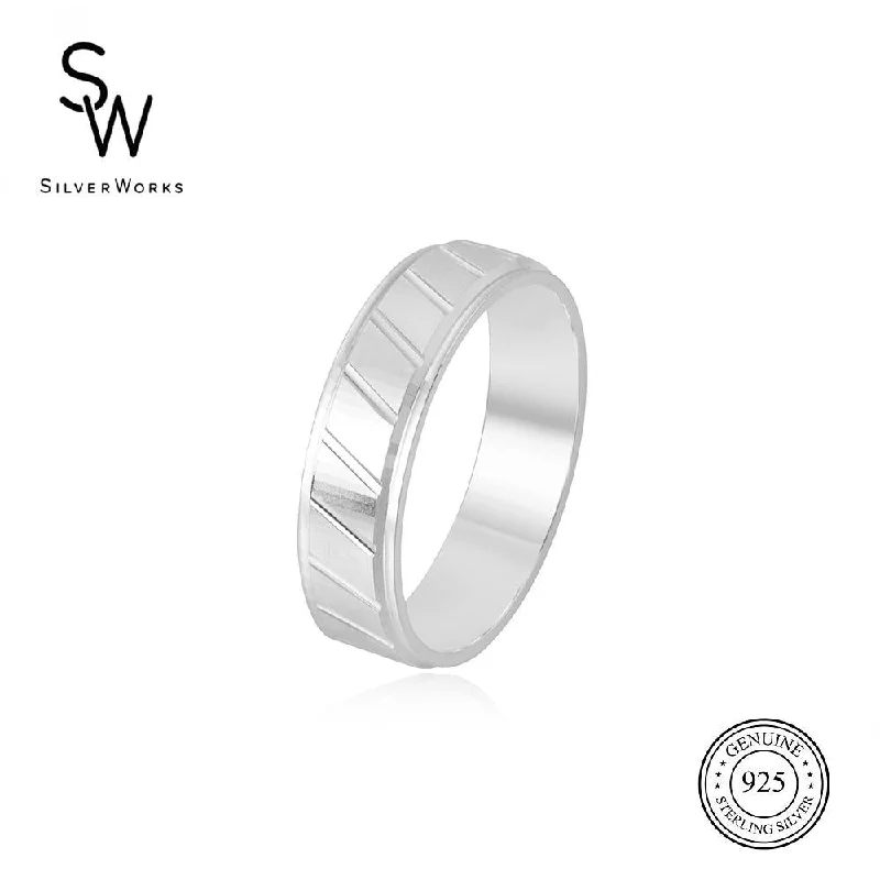 Silverworks Sandblasted Band with Slant Band Ring R5447