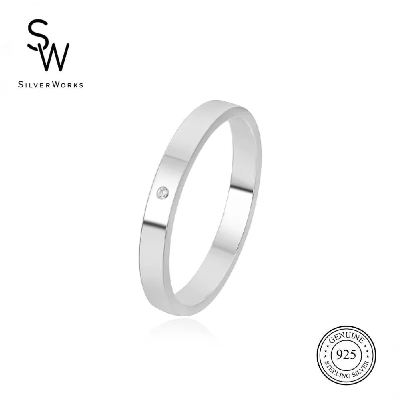 Silverworks Thin Sandblasted Ring with Zirconia Ring R4417