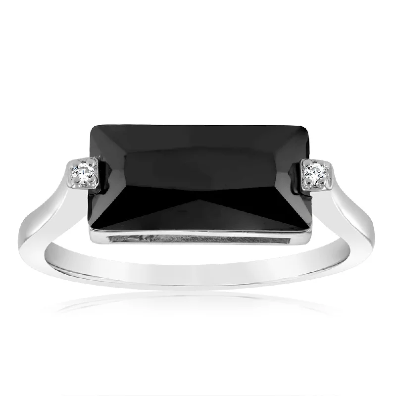 Sterling Silver Black Rectangular Zirconia Ring