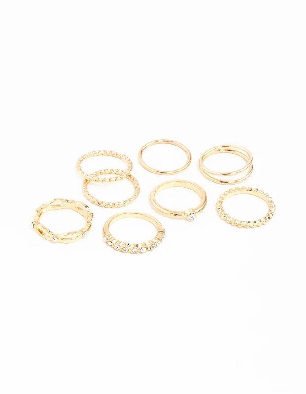 Gold Diamond Cut Twist Ring 8-Pack