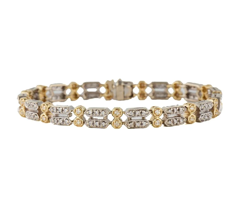 1.50ctw Diamond Two Tone Double Row Link Bracelet in 14K