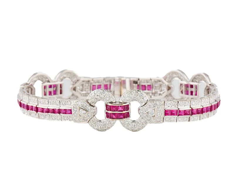 5.65ctw Princess Rubies and 5.50ctw Diamond Dual Link Bracelet in 18K