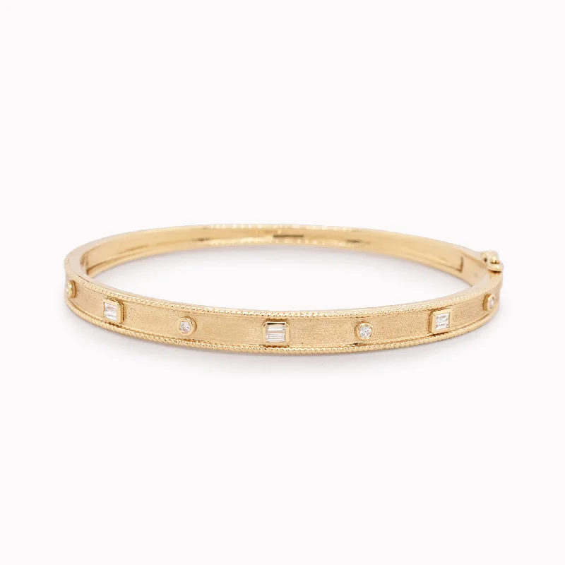 Baguette & Round Diamond Braided Edge Bangle