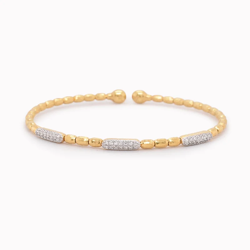 Beaded Gold & Pavé Diamond Cuff Bracelet