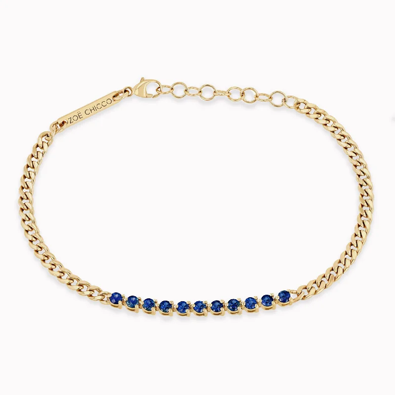 Blue Sapphire Tennis Segment Curb Chain Bracelet