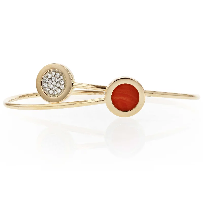 Coral and Diamond Bypass Bangle Bracelet