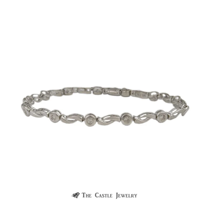 Gabriel & Company Bezel Set .47cttw Round Diamond & Open Link 7.5” Bracelet in 14K White Gold