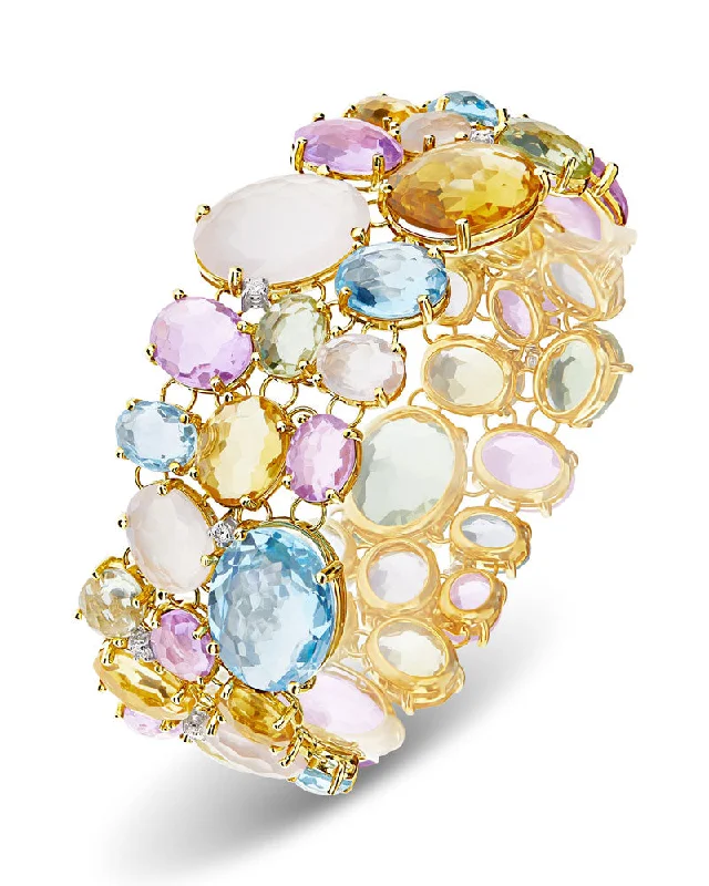 "Ipanema" Gold, Amethyst, Blue Topaz, Quartz and diamonds cuff