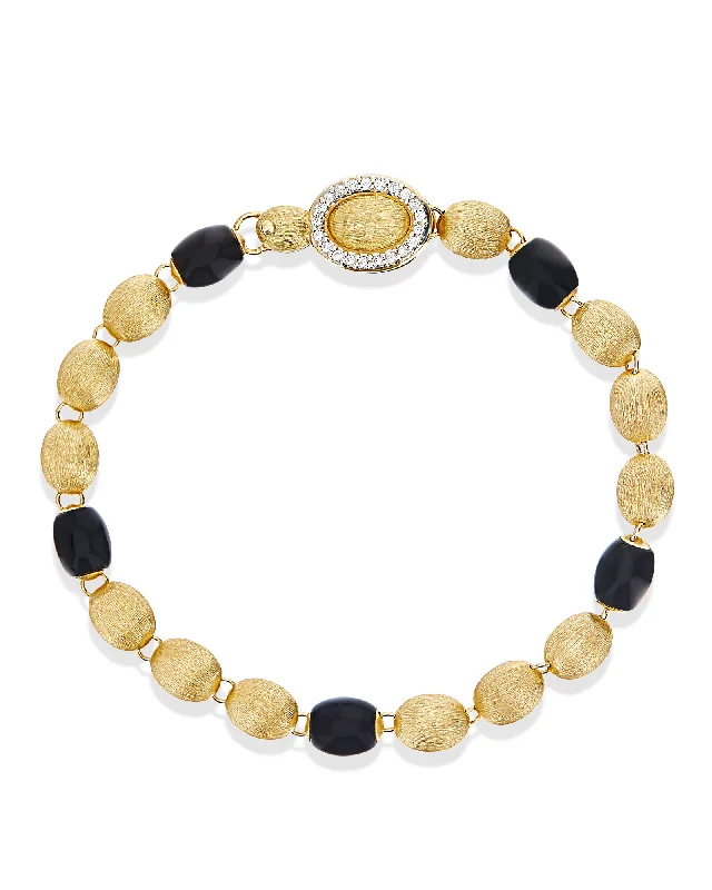 "IVY" Gold bracelet with Black Onyx boules and diamonds