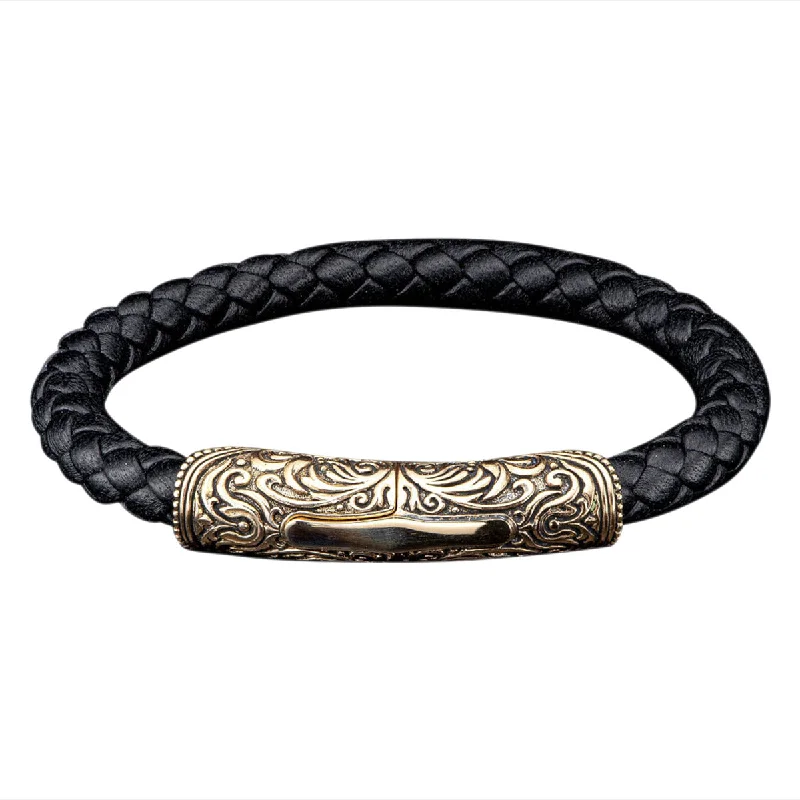 Milan Bronze Black Leather Bracelet