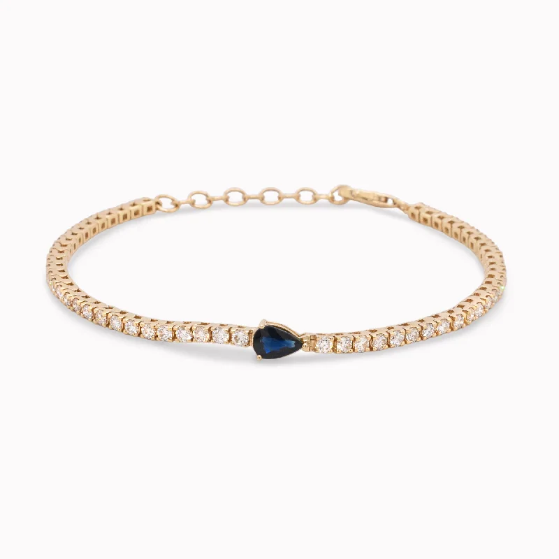 Pear-Cut Blue Sapphire Diamond Tennis Bracelet