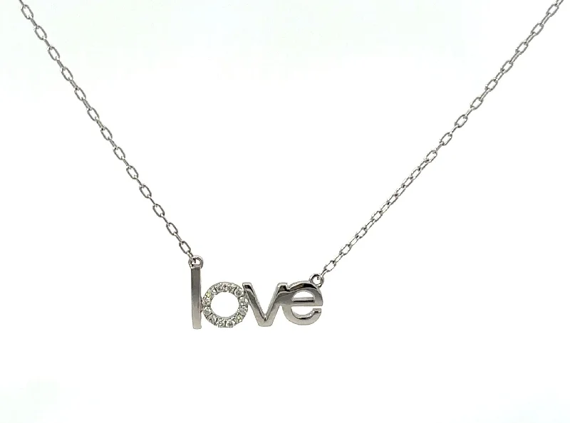 14 KARAT WHITE GOLD ROUND DIAMOND LOVE NECKLACE