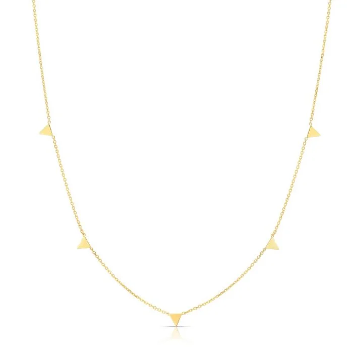 EMILIQUE 14 KARAT YELLOW GOLD DANGLE 5 TRIANGLE STATION NECKLACE