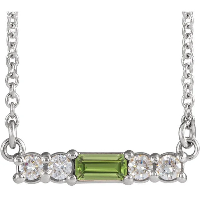 14KT GOLD PETITE PERIDOT & DIAMOND ACCENT BAR NECKLACE