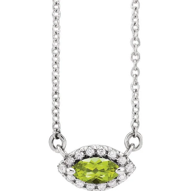 14KT GOLD 0.28 CT PERIDOT & .06 CTW DIAMOND FRENCH-SET HALO NECKLACE