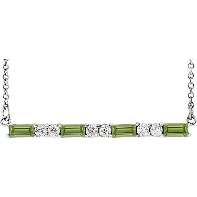 14KT GOLD 0.60 CT PERIDOT & 0.20 CTW DIAMOND ACCENT BAR NECKLACE