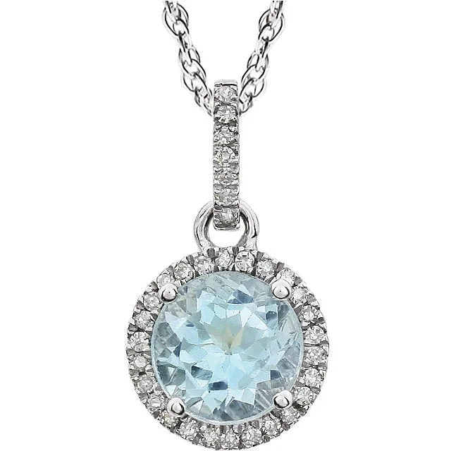 14KT WHITE GOLD 1.55 CT BLUE TOPAZ & 0.10 CTW DIAMOND HALO PENDANT