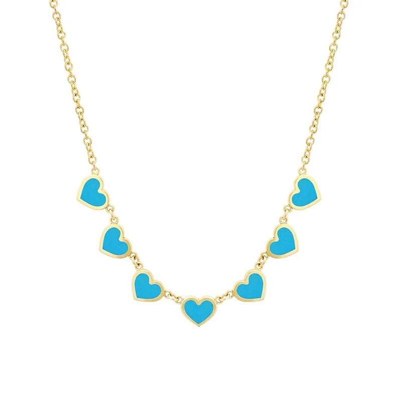 7 Extra Small Turquoise Heart Necklace