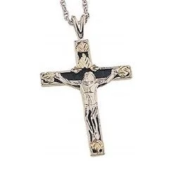 Black Hills Gold Silver Antiqued Crucifix Necklace