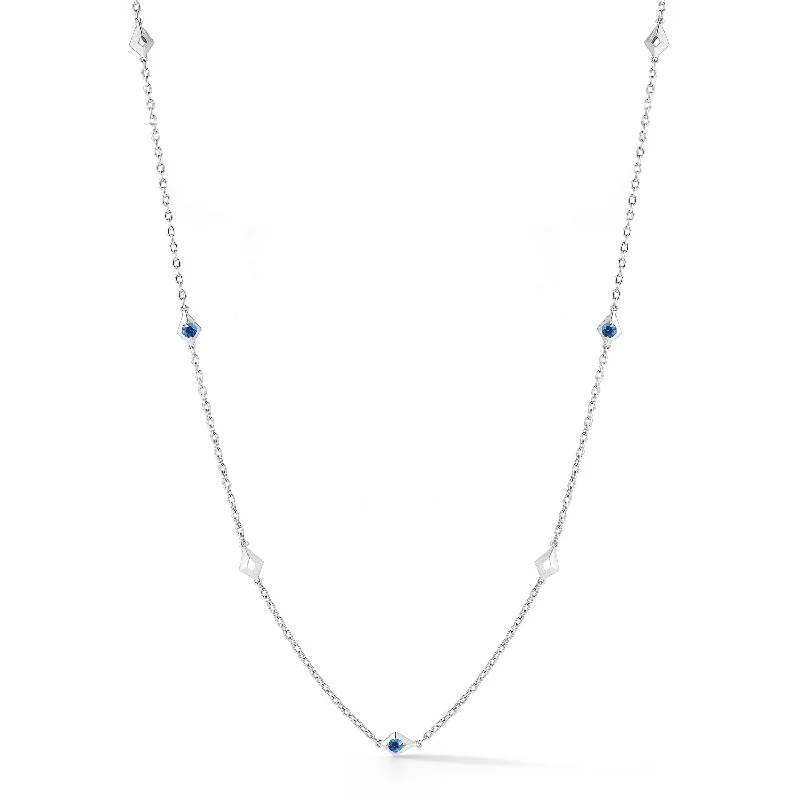 Bremer Jewelry Round Shape Sapphires 18K White Gold Station Necklace (0.45ctw)