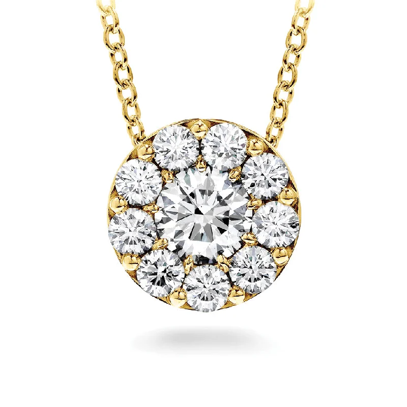 Hearts On Fire 18K Yellow Gold Round Shape Diamond Fulfillment Cluster Pendant with a 18K Yellow Gold Link Necklace (0.72ctw)