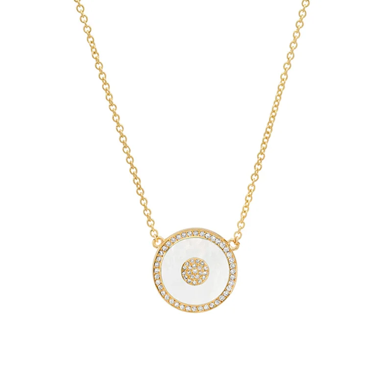 Mini Mother of Pearl and Diamond Inlay Evil Eye Necklace