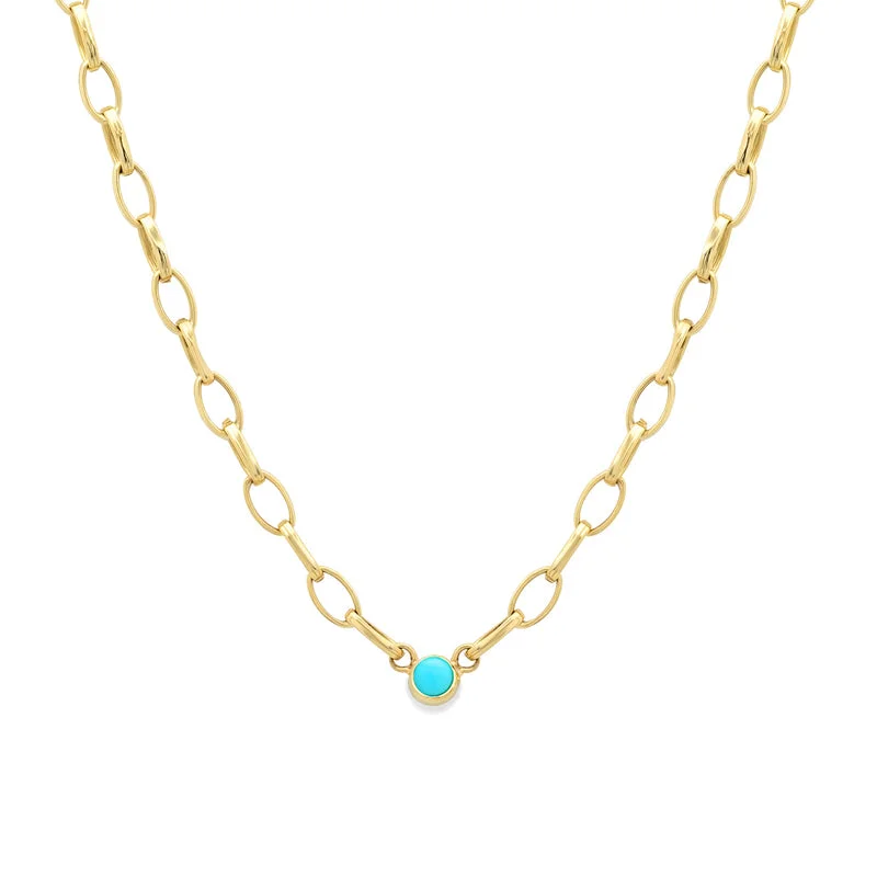 Small Edith Link Necklace with Turquoise Bezel Accent