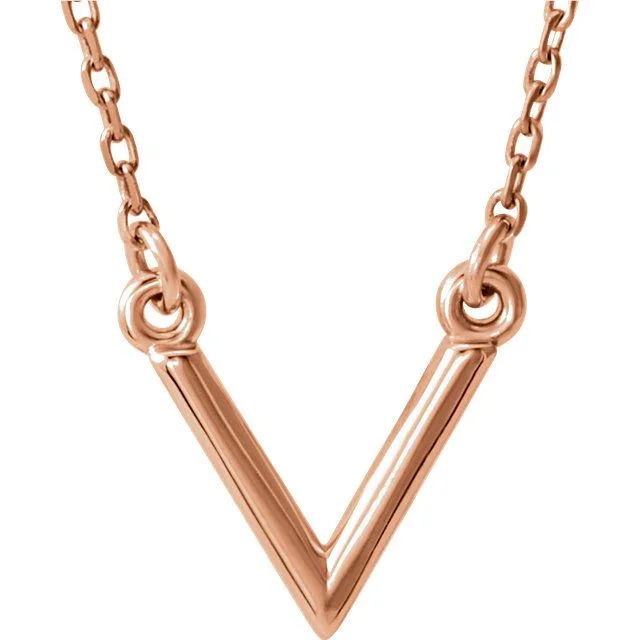 14KT PETITE "V" NECKLACE - 16.5"