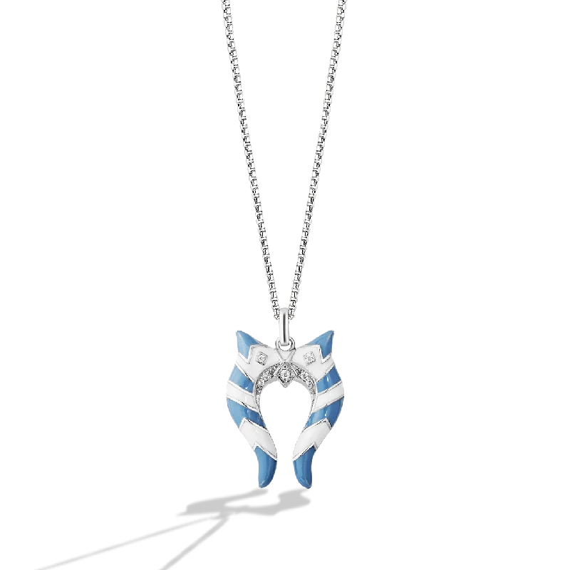 AHSOKA TANO™ STERLING SILVER WITH WHITE AND BLUE ENAMEL PENDANT with Accent Diamond