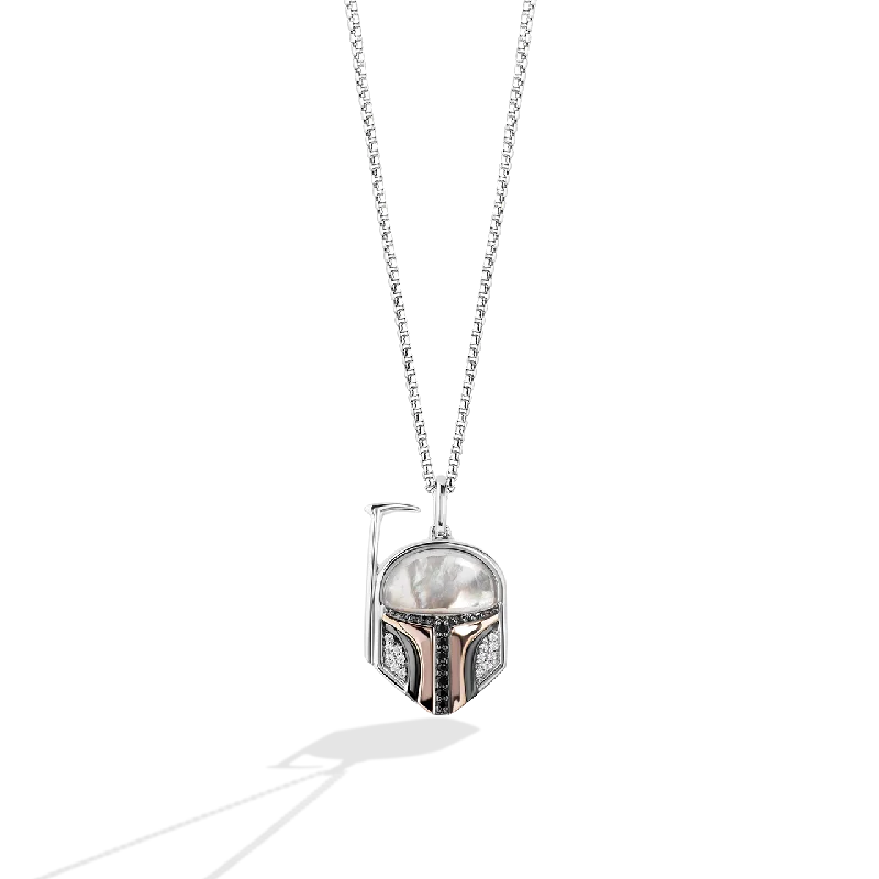 BOBA FETT™ WOMEN'S PENDANT 1/10 CT.TW. Black and White Diamonds, Mother of Pearl, Sterling Silver and 10K Rose Gold